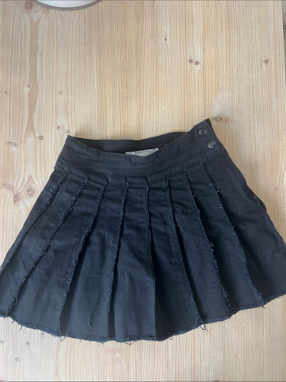 Tractr Black Pleated Mini Skirt with Raw-Edge Pleats